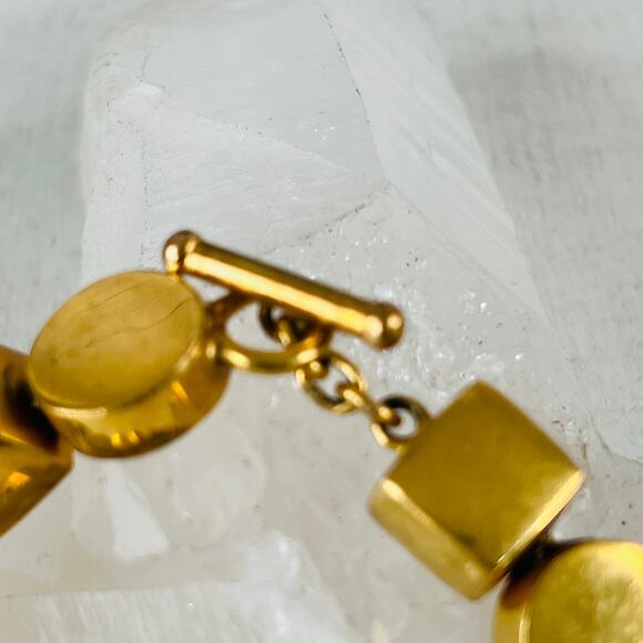 Vintage Steven Vaubel 18K Plated Brass Geometric Link  Chunky Bracelet - Picture 4 of 14